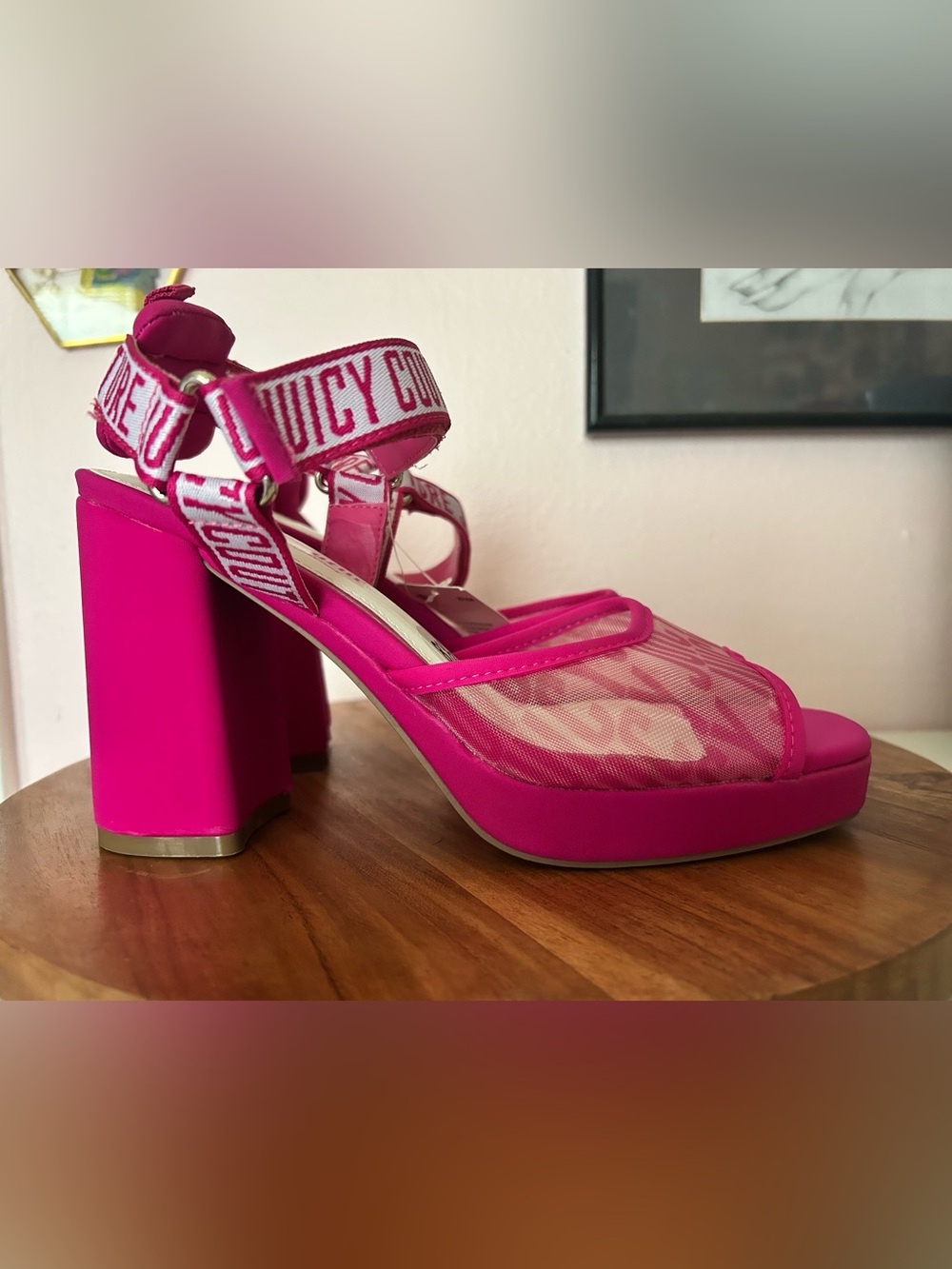 Juicy Couture Fuchsia Mesh Platform Block Heel Sandals